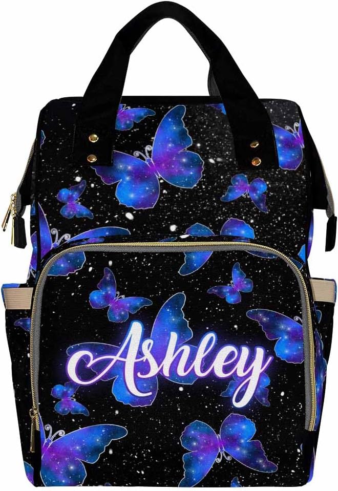 Custom Name Compartment for Holiday Travel Diaper Bag Customized With Name Travel Bag Customize Name Backpack Expandable Custom Name, Neon Butterfly