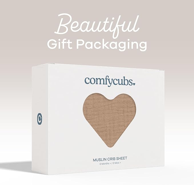 Comfy Cubs 100% Muslin Cotton Fitted Crib Sheet - Soft, Standard & Breathable Crib Sheets for Toddler Mattress - Snug Fit, Secure Elastic with Beautiful Packaging for Boys & Girls - Cedar