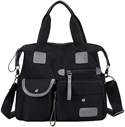 MINTEGRA Nylon Tote Bag for Women Multi Pocket Shoulder Bag Waterproof Diaper Crossbody Bag
