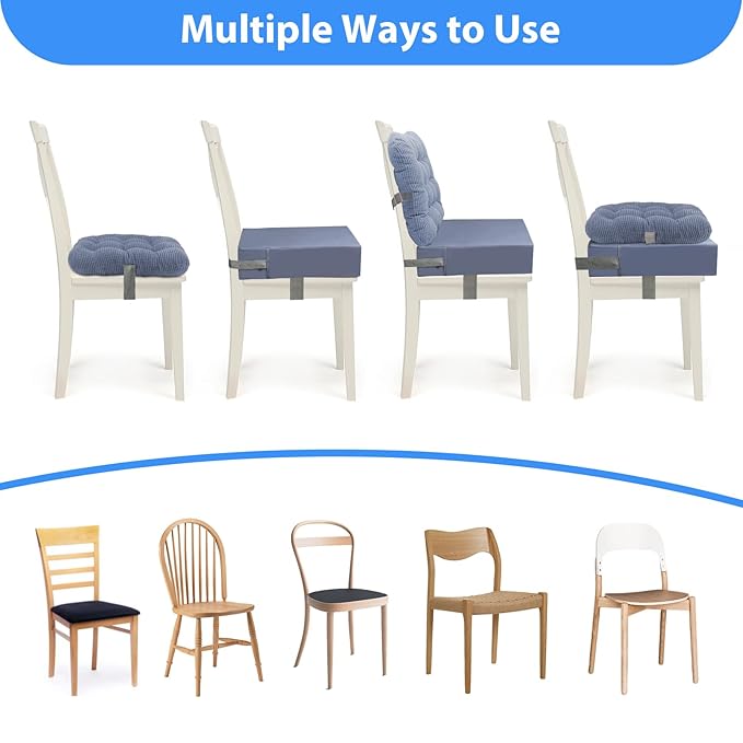 Booster Seat for Kitchen Chair - 2Pcs Toddler Booster Seat for Dining Table Adjustable Safety Belts & Non-Slip Bottom, PU Waterproof Easy Cleaning Booster Chair Cushion