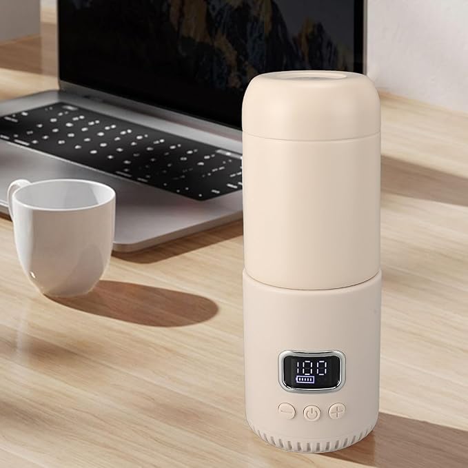 Portable Milk Warmer for Travel, 400ML Large Capacity Portable Bottle Warmer, Electric Hot Water Boiler for Breastmilk On The Go, Temperature Control 37℃ to 55℃