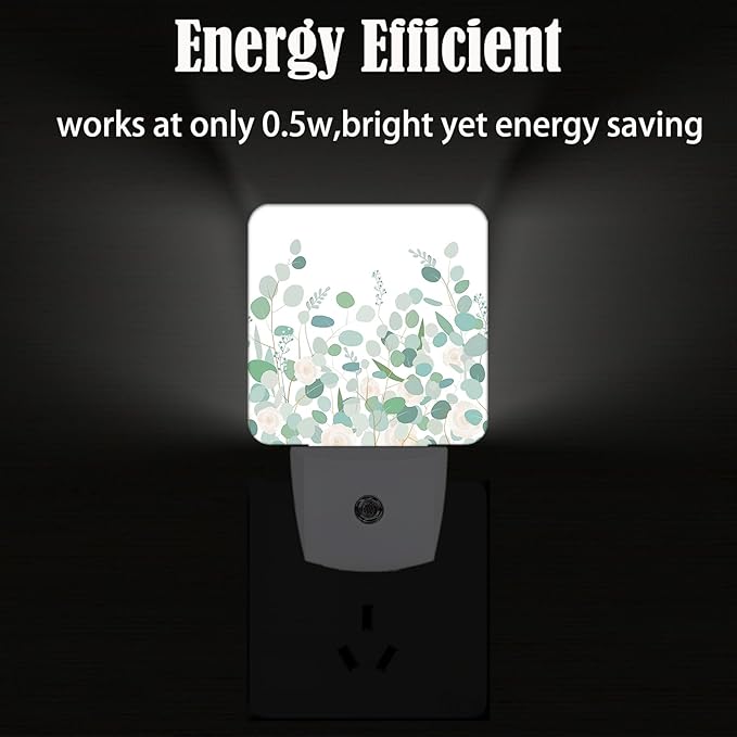 Eucalyptus Branches and Roses Night Light,Plug-in Nightlights Auto Sensor Night Lamp Dusk to Dawn Lamp Home Decor for Nursery Children Girls Boys