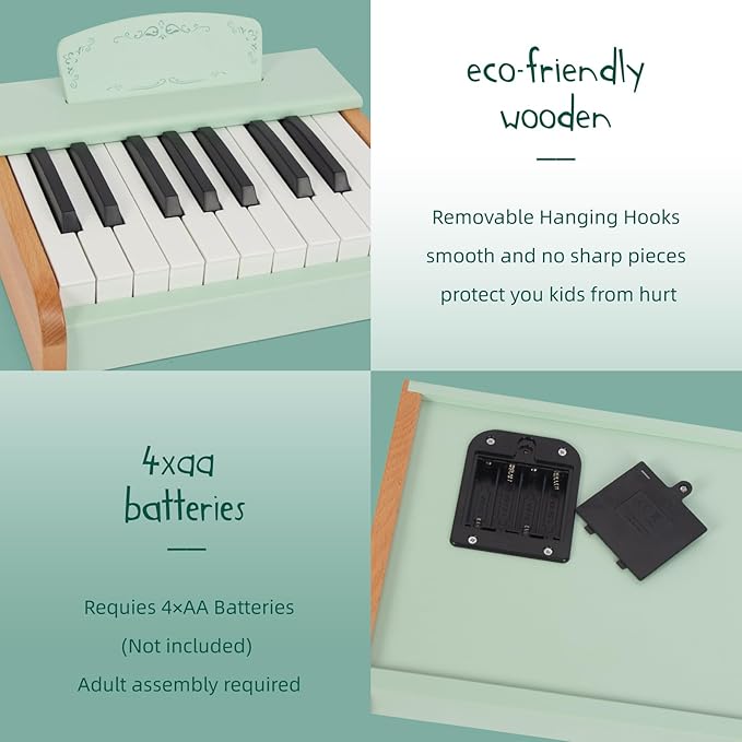 Toy Piano Wooden Piano Keyboard for Toddlers, 18 Keys Digital Piano for Kids, Music Educational Instrument Toy, Wood Gift for 3+ Girls and Boys