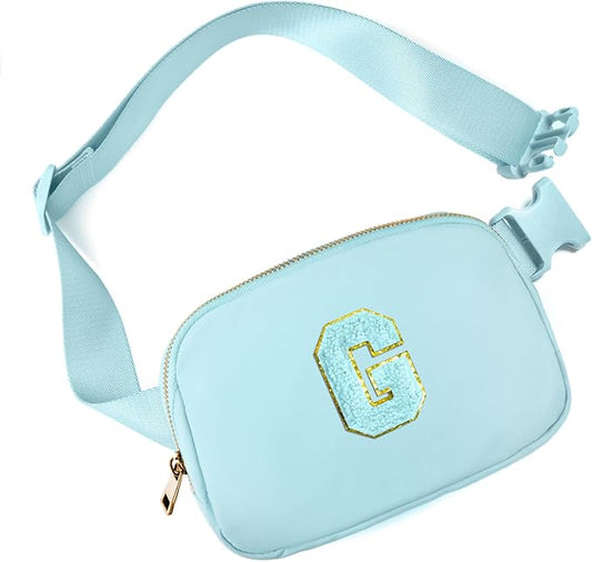 Gitus Gifts for 8 9 10 11 12 Year Old Girls Belt Bag Fanny Pack Crossbody Bags with Initial Letter Patch Cute Stuff Birthday Gifts for Teen Girls Women Personalized Trend Stuff (Icing Blue-G)