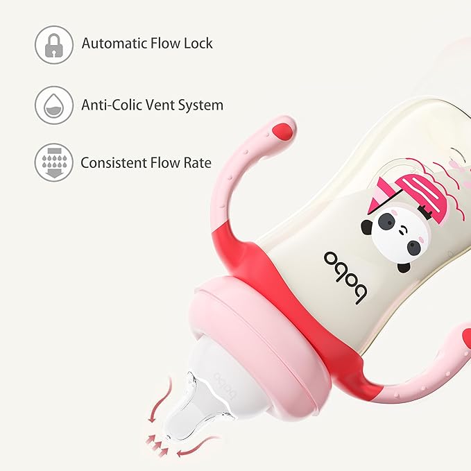 YOHKOH Natural PPSU Baby Bottle with Natural Response Nipple, Newborn Anti-Colic Baby Bottles with Handle, Wide Neck Mushroom Cap Baby Bottle (8.8oz (Pack of 2), Red)