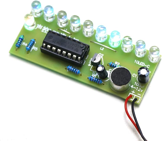 Soldering Practice Kit Sound-Activated LED Chaser Kit - DIY Soldering Project with 10 LEDs & Microphone Sensor (12V DC) for Electronics Beginners & STEM Education