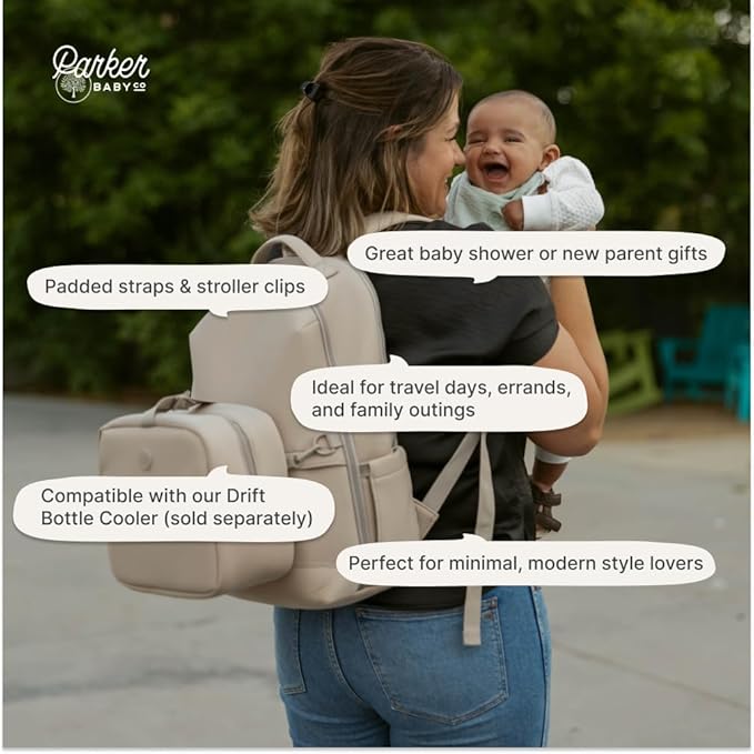 Parker Baby Drift Neoprene Backpack & Belt Bag | Roomy, Soft & Water Resistant | Travel Essentials w/Diaper Changing Pad | No-Bulk Design w/Adjustable Stroller Straps | Llama