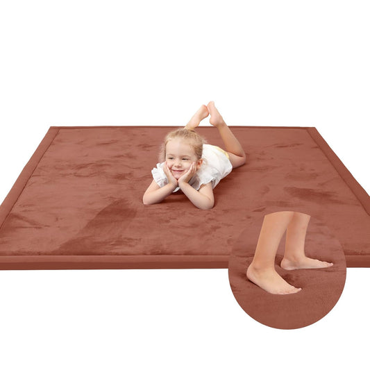 Baby Play Mat for Floor,1.3" Thick Memory foam Tummy Time Mat,Water Repellent Soft Coral Velvet Nursery Rug,Extra Large Non Slip for Crawling,Toddlers,Infants,kids,Tatami Style for Living Room(Brick)