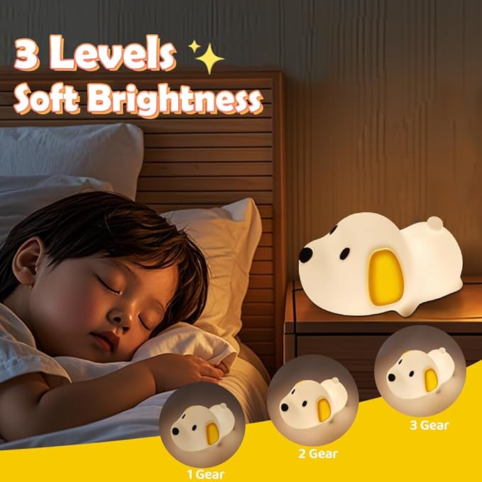 S NMT Cute Dog Silicone Night Light for Kids Room, 7 Colors Changing Nursery Sleeping Lamp, 3 Level Brightness Beside Table Lamp for Baby Room Gifts