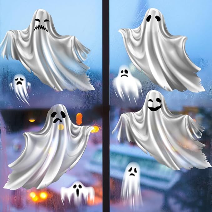 Halloween Ghost Window Scary Floating Ghost Window Clings for Halloween - Easy to Apply/Remove Static Decals No Adhesive Residue, Protects Glass - Home, Office, Store Decor