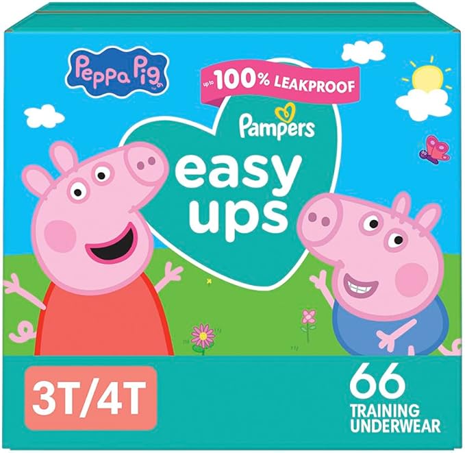 Pampers Training Pants - Easy Ups Girls & Boys - Size 3T-4T, 66 Count, Peppa Pig Potty Underwear (Packaging May Vary)