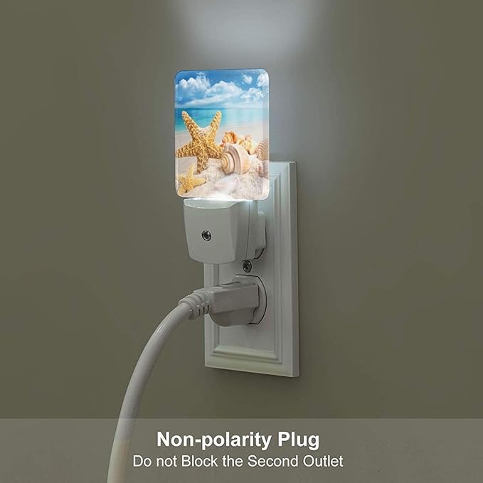 Beach Shell and Starfish Conch Night Light,Plug-in Nightlights Auto Sensor Night Lamp Dusk-to-Dawn Lamp Home Decor for Nursery Children Girls Boys