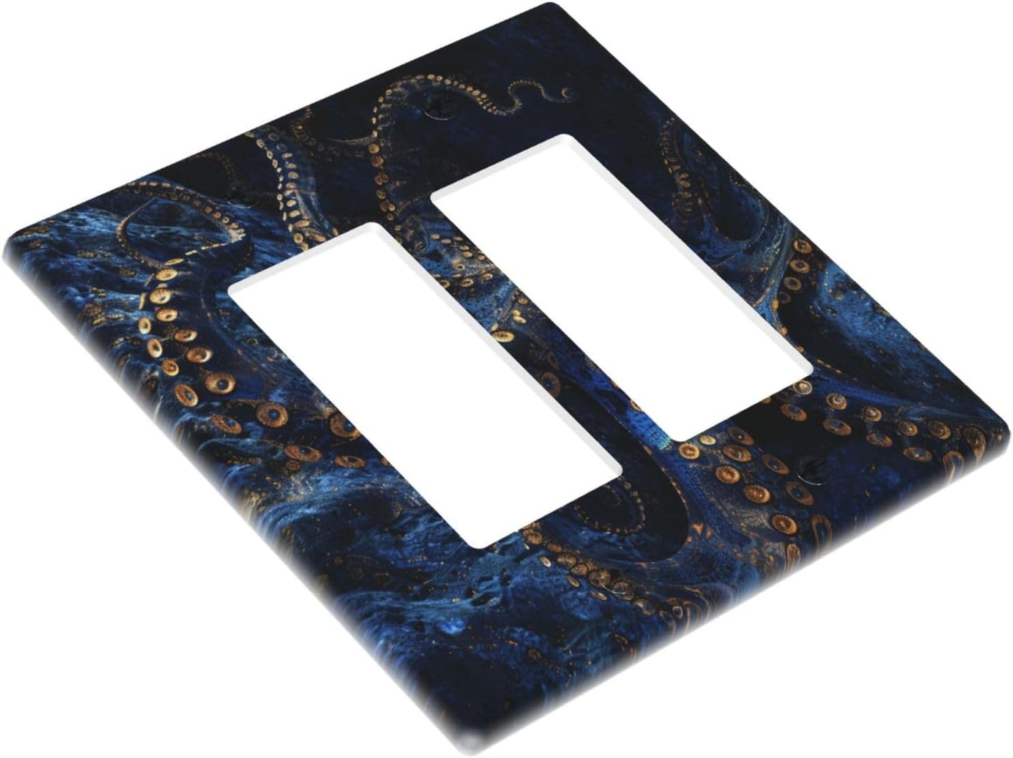 Decorative Outlet Covers Horror Night Blue Ocean Evil Octopus 2 Gang Wall Plate Double Rocker Two Switch Wall Cover Plate Light Switch Cover Plate Faceplate for Bathroom Home Decor