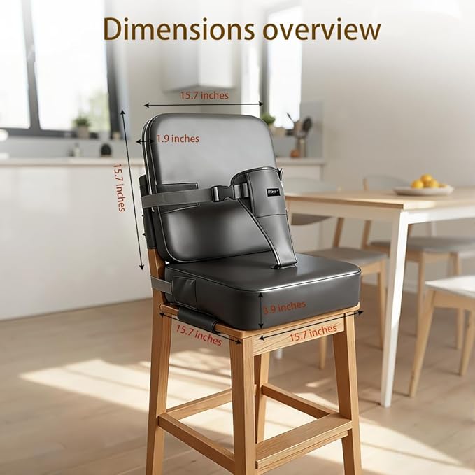 Booster Seat for Kitchen Chair, 15.7"x15.7"x3.9" Portable High Back Booster Seat for Dining Table, Highchairs & Booster Seats, Waterproof Easy Clean Cushion for 1.5 to 6 Year Old