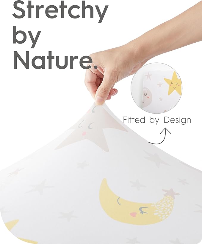 Cloud-Like Soft Pack N Play Sheets - Compatible with Graco, 4moms, Dream On Me, Baby Trend and Other 27 X 39/24 X 38 Inch Playard Mattress Pad, Jersey Knit Cotton, 2 Pack (Planet & Moon)