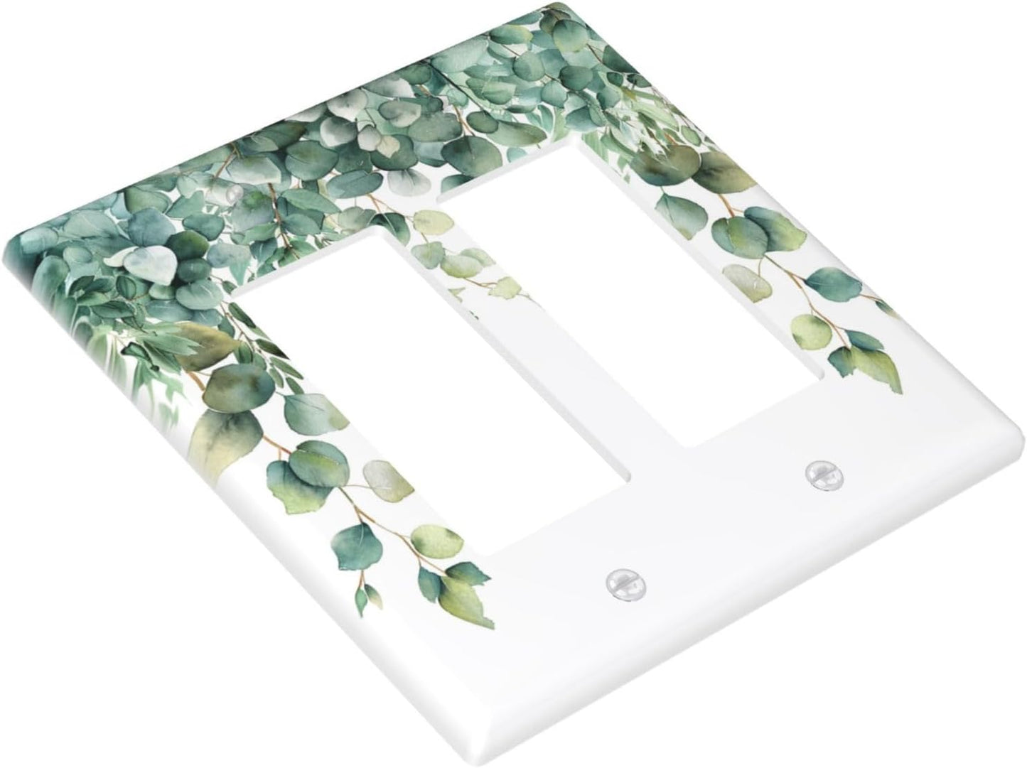 Decorative Outlet Covers Rustic Green Eucalyptus Leaves 2 Gang Wall Plate Double Rocker Two Switch Wall Cover Plate Light Switch Cover Plate Faceplate for Country Bedroom Home Decor