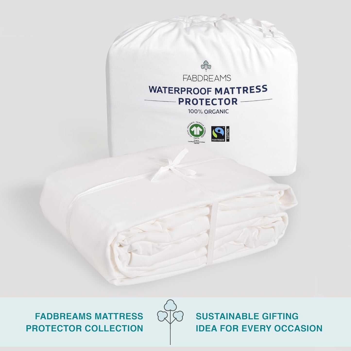 FABDREAMS Organic Waterproof Mattress Protector - Queen Size, Temperature Regulating, Breathable, White, Fits up to 17" Deep Pocket