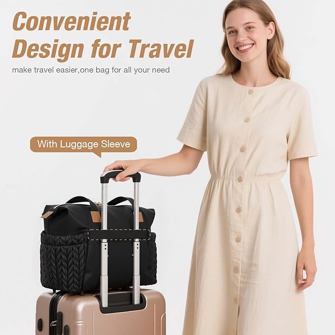 Diaper Bag Tote, Large Diaper Bags Waterproof, Hospital Bag for Labor Delivery, Baby Bag with Pacifier Case, Travel Diaper Tote with Changing Pad, Black