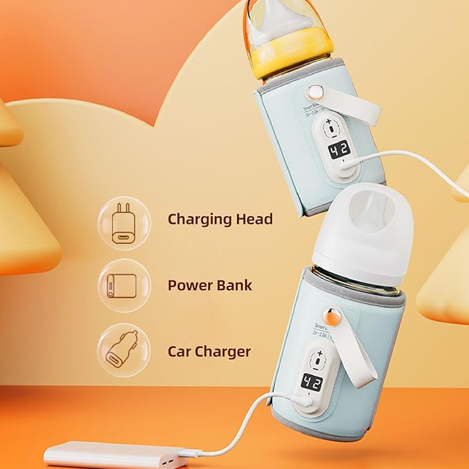 Denash Portable Bottle Warmer for Travel, 6 Gear Temperature, Fast Heating, Baby Milk Warmer for Breastmilk or Formula, Accurate Temperature Control