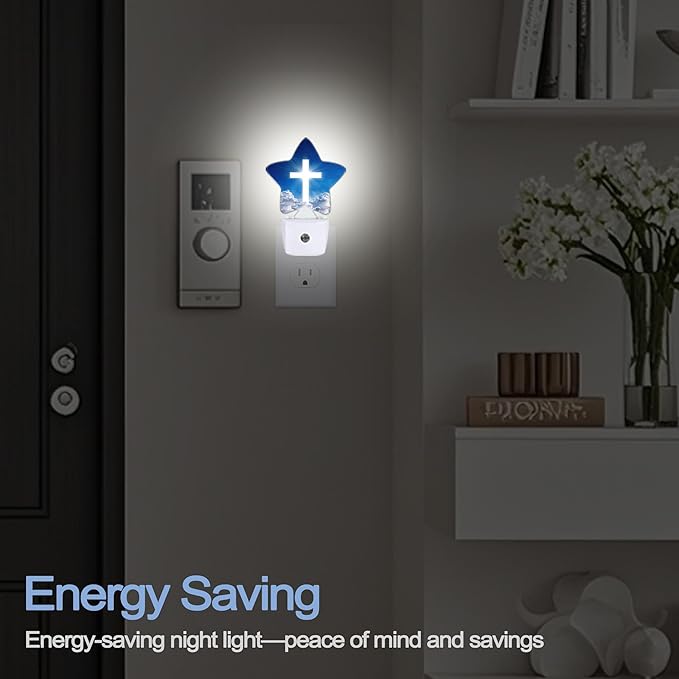 Cross Heaven Night Light,White Cross Sunset Plug-in Star Night Lights with Dusk-to-Dawn Sensor for Bedroom,Bathroom,Living Room Sleep Friendly Lamp for Women Girls Boys Gift,0.5W