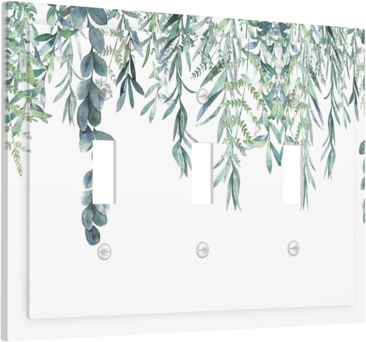 Eucalyptus Leaves Greenery Vine Flowers Simplicity Decorative Switch Plates 3 Gang Wall Plate Triple Toggle Light Switch Cover Faceplate Electrical Wall Panels for Bed Room Living Room Decor