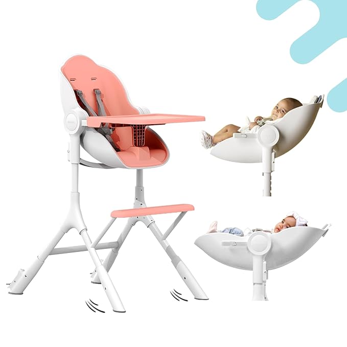 ORIBEL Cocoon Z High Chair & Baby Lounger | Perfect High Chair for Toddlers/Newborns | Glides Easily on All Surfaces | Secure Locks | Convertible Chair for Napping & Feeding (Cotton Candy Pink)
