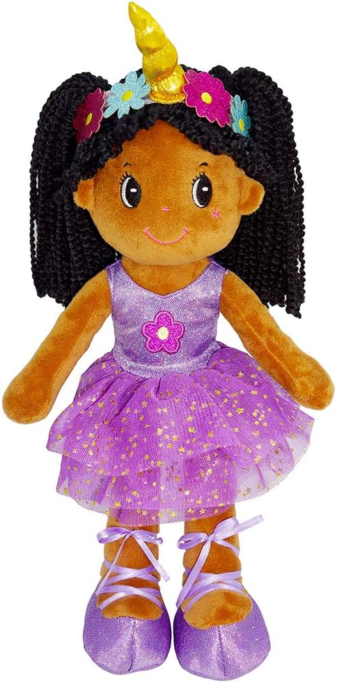 June Garden 14" Ballerina Rag Doll Ella - Plush Soft Doll for Little Girls - Purple Dress