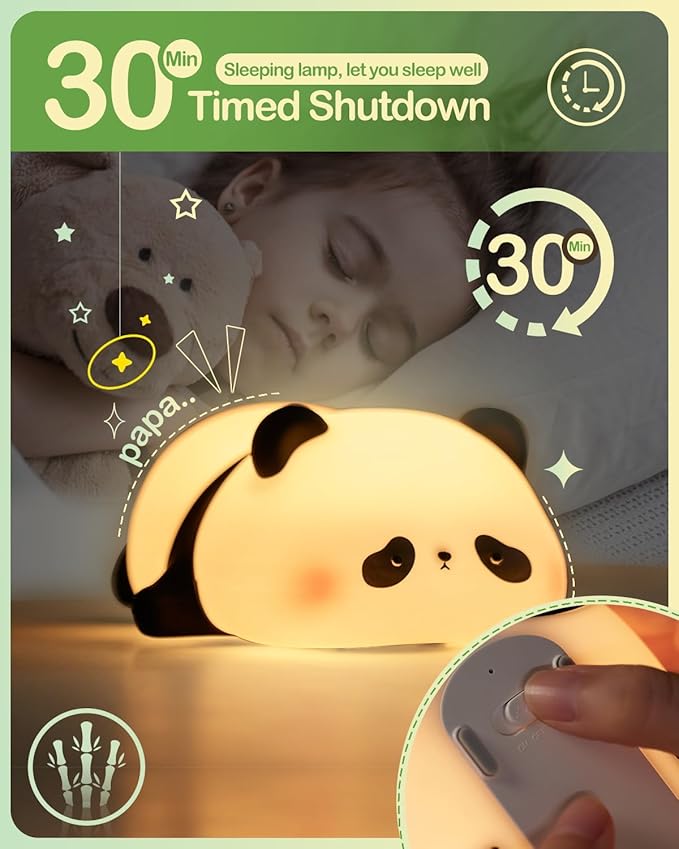 ATSUI Cute Panda Night Light, LED Squishy Novelty Animal Night Lamp, Food Grade Silicone 3 Level Dimmable Nursery Nightlight for Desk Decor, Funny Gifts Stuff for Boys Girls Baby, White Elephant Gifts