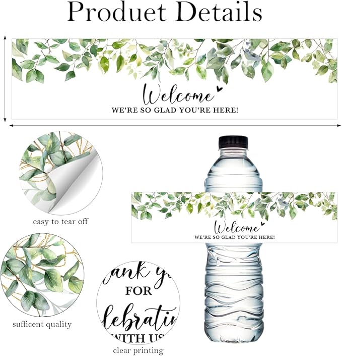 100PCS Wedding Water Bottle Labels Waterproof Greenery Floral Wraps Sticker for Water Bottle Baby Shower Bottle Label for Bridal Shower Party Welcome A02 abel699