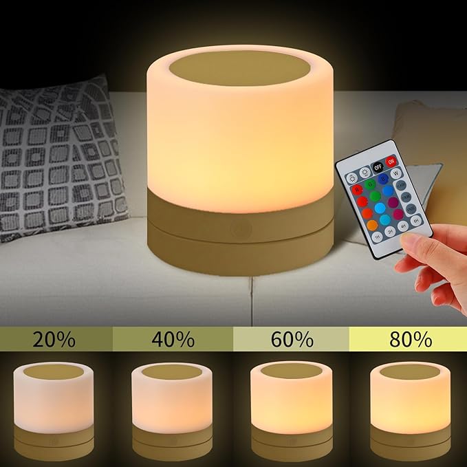 ERUN Nursery Night Light for Kids, USB Rechargeable Small Desk Lamp,13 RGB Colors & 4 Brightness & 1 Remote, Touch Bedside Cordless Table Lamp, Portable Night Lamp for Bedroom Living Room Home (Gold)