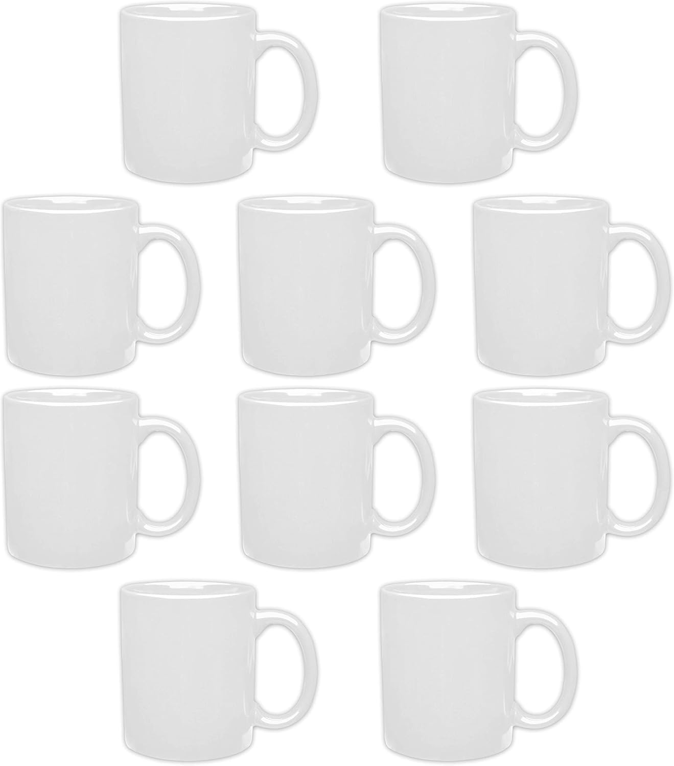 DISCOUNT PROMOS Ceramic Coffee Mugs 11 oz. Set of 10, Bulk Pack - Coffee cup set, Iced coffee cup, Gaming mug - White