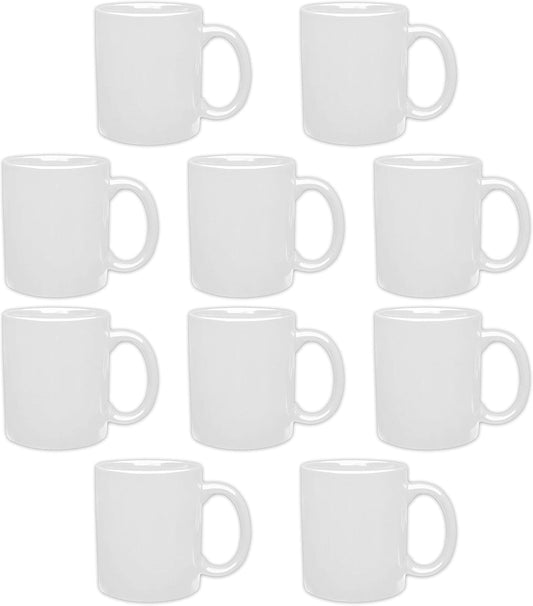 DISCOUNT PROMOS Ceramic Coffee Mugs 11 oz. Set of 10, Bulk Pack - Coffee cup set, Iced coffee cup, Gaming mug - White