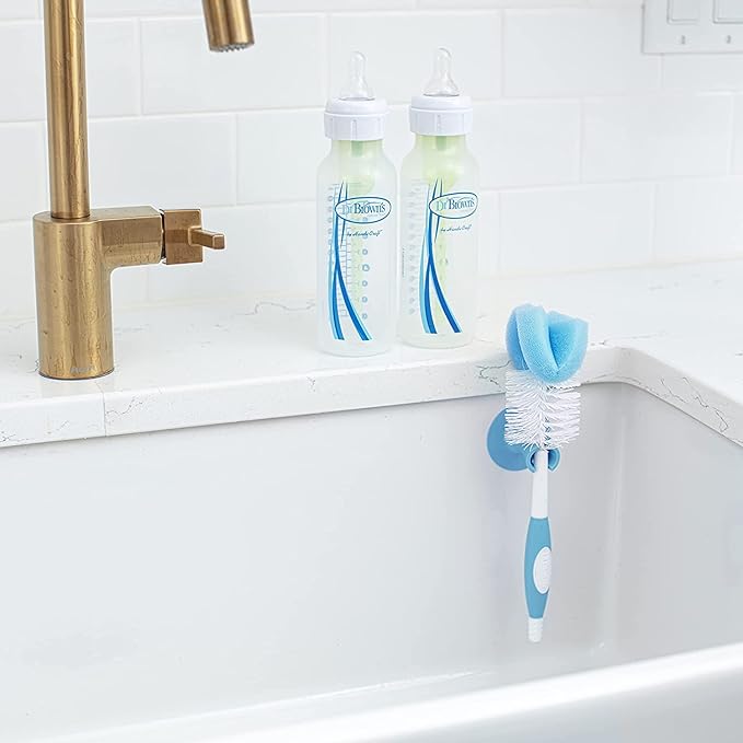 Dr. Brown’s Insta-Feed Bottle Warmer and Sterilizer with Anti-Colic Options+ Narrow Baby Bottles 4 oz, with Level 1 Slow Flow Nipple, 4 Pack, 0m+ and Bottle Cleaning Brush Set, Blue