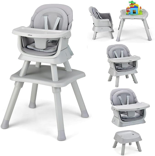 INFANS 8 in 1 Baby High Chair, Convertible Highchair for Babies and Toddlers, Infant Dining Booster Seat, Building Block Table, Kids Stool Table Chair Set with Removable Tray