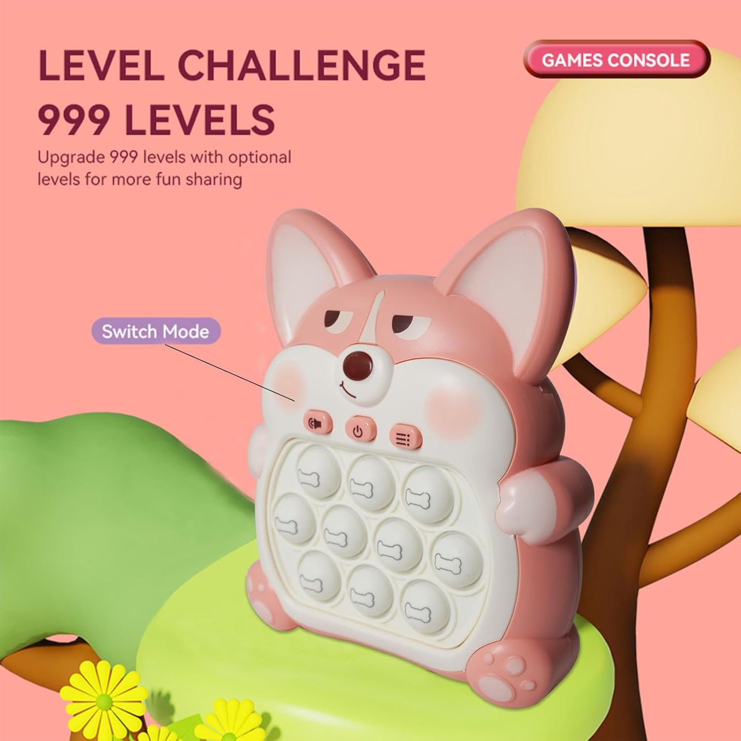 Light Up Pop Fidget Sensory Toys Handheld Game,Push Bubble Pop Puzzle Game Machine,Stress Relief Gifts for Kids Adults(Corgi Pink)