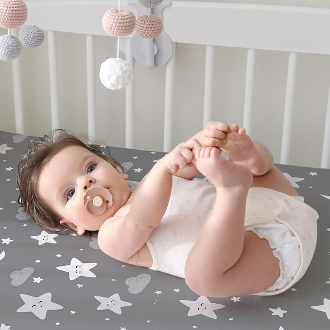 BBROLEX Baby Fitted Crib Sheets: Kid Crib Sheets - Set of 2 for Toddler Standard Size Crib Mattress for Boys and Girls - Jersey Knit Crib Bed Sheets Rainbow Stars