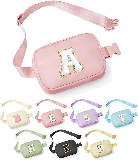 YOOLIFE Gifts for Girls Teen Girls - 5 6 7 8 9 10 11 12 13 14 15 16 Year Old Girls Birthday Gifts for Teen Girls, Gifts for Daughter Sister Friends, Pink Initial Crossbody Bag Belt Bag A