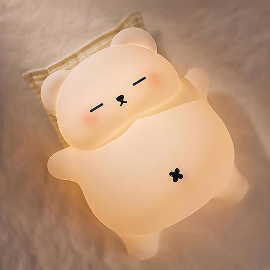Sleepy Snoring Bear Night Light,Novelty Nursery Nightlight for Kids, Dimmable/Timer/Rechargeable USB-C, Food-Grade Silicone LED Squishy Animal Bedside Lamp,Funny Gifts for Boys Girls Baby,Room Decor