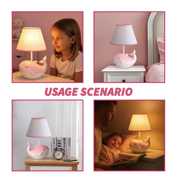 Whale Lamp,Kids Lamp, Night Lights,lamp with Fabric Lampshade, Compatible with E26 Bulb, USB Interface, Perfect for Girls' Room, Ideal Gift Choice