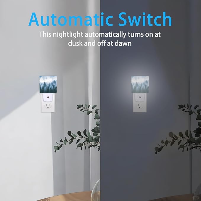 Misty Forest Night Light,Nature Landscape Night Lights Plug into Wall for Boys Girls, Led Lamp for Stairway/Hallway/Bedroom 0.5W Nightlight Sleep Friendly