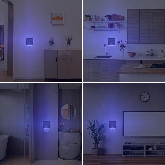 KINUR Blue Night Light,2 Pack LED Night Lights Plug into Wall with Dusk to Dawn sensors, Plug in Night Lights for Kids Room, Bedroom, Bathroom, Baby Nursery,Stair Lights, Hallway Light