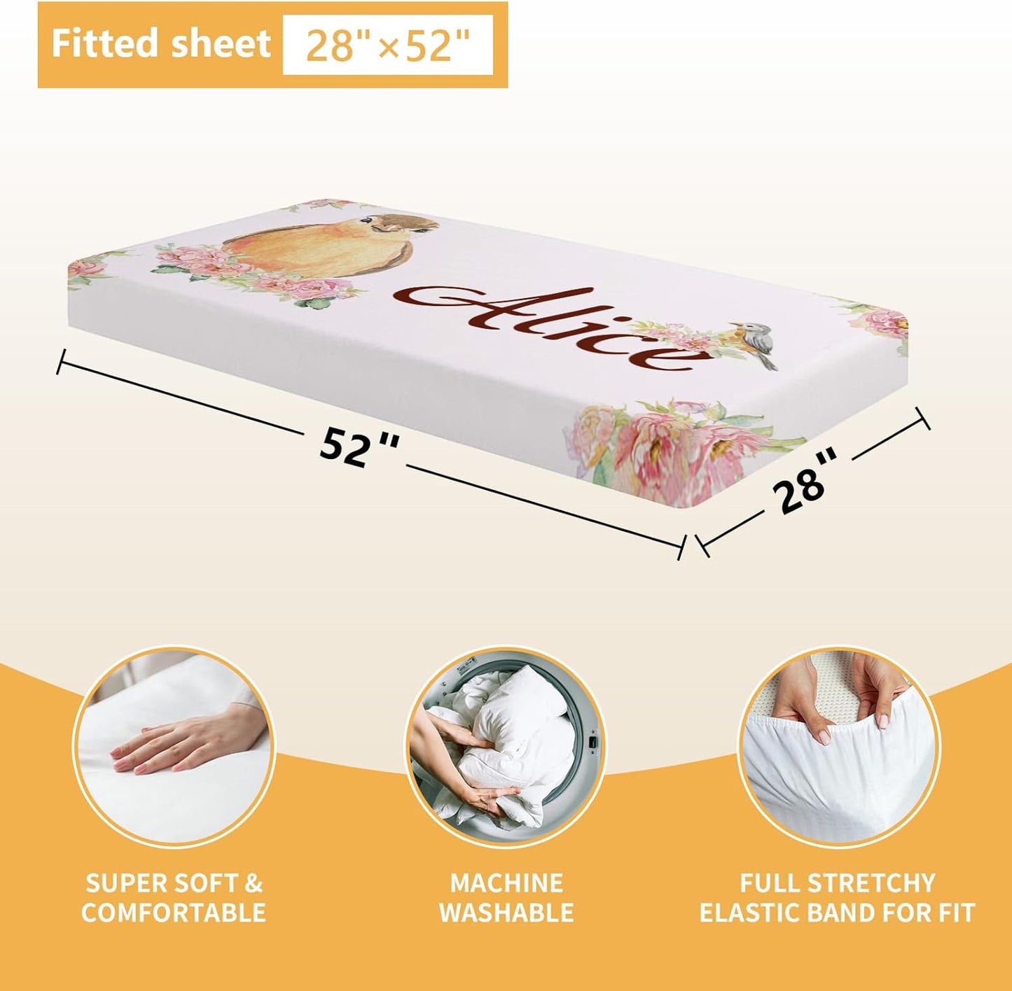 Custom Baby Bedding Set - 5 Pcs Customized Nursery Bedding Set with Name - Comfortable Double Layer Crib Sets for Girls Boys - Personalized Gifts for Infants Toddlers New Parents - Floral Bird