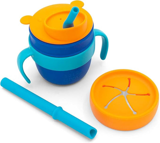 Easy Learn Drink and Snack Set – Baby + Toddler Silicone Learning Cup & Snack Set, Training Cup for Straw and Open Cup Independence – Dishwasher Safe (Midnight)