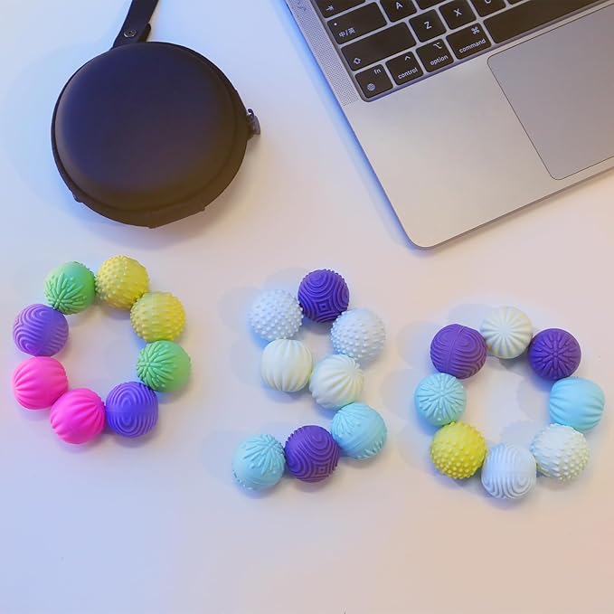 Magnetic Silicone Fidget Balls 8-Pack – Silent, Stress Relief Toys for Adults & Teens (14+) with 4 Textures, Focus & Anxiety Relief, Ideal for Desk & Travel – Soft, Tactile & Relaxing Fidget Toys