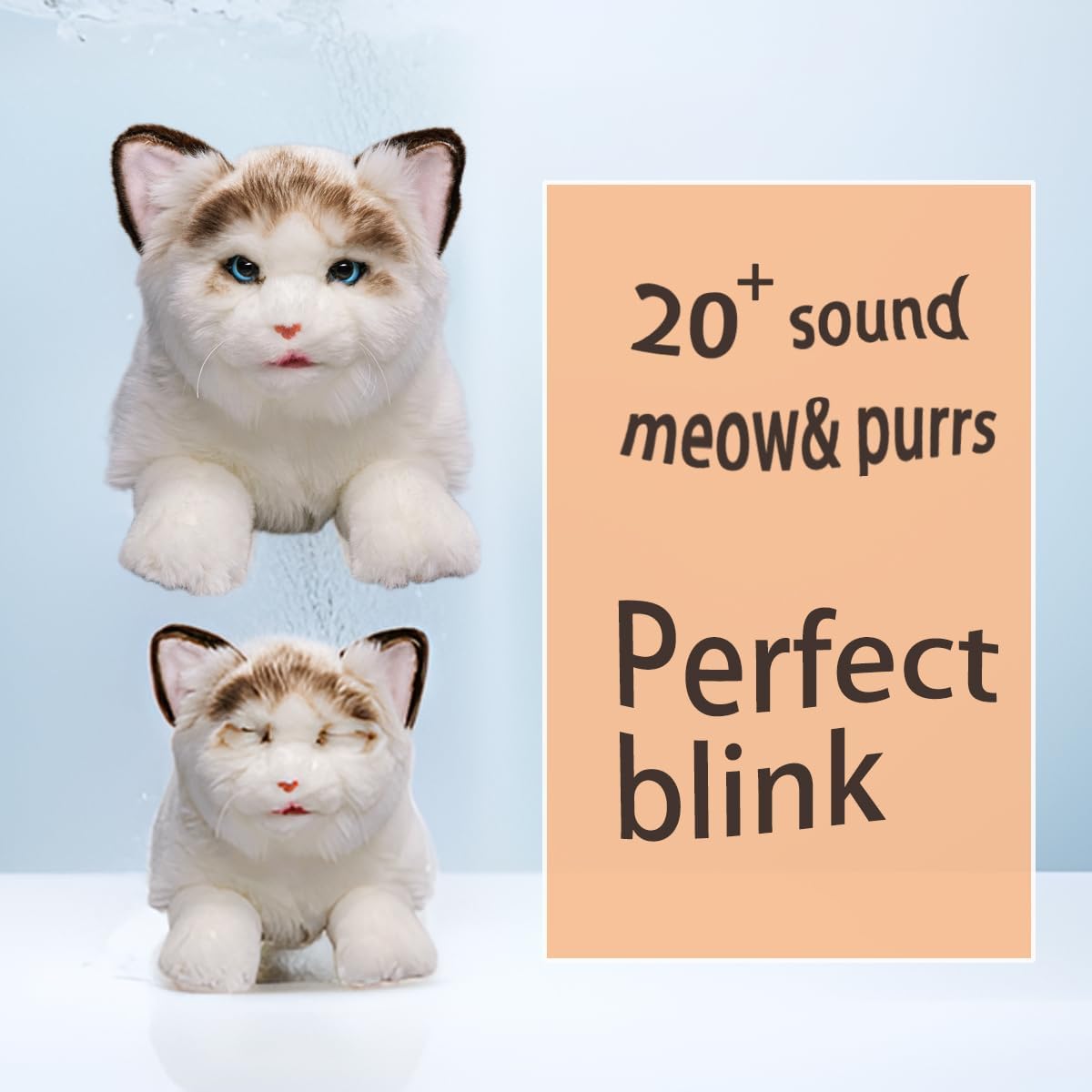 Blinks, Meows & Purrs Realistic Stuffed Cat Interactive Companion Robot Pets 14"