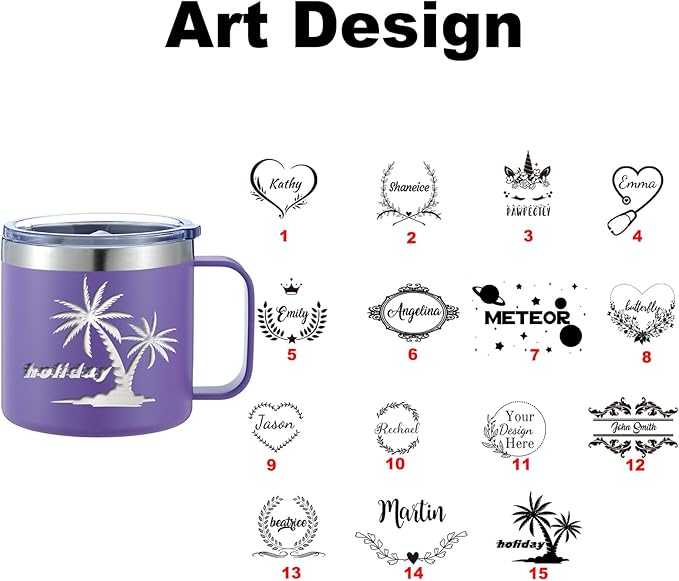 Personalized Mug Cup with Handle 12/14oz Custom Stainless Steel Mugs Customized Name Coffee Tumbler for Women Men Student Family Office Gifts, Art Design