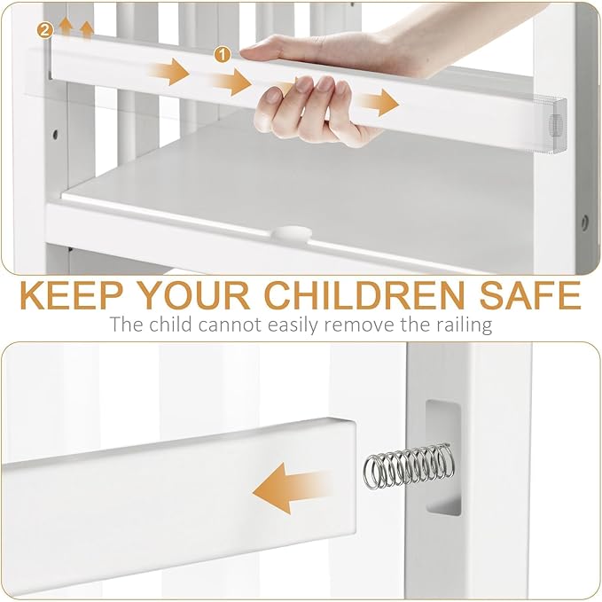 WOOD CITY Kitchen Step Stool Helper - Montessori Foldable Standing Tower for Toddlers with Safety Rail, Height Adjustable Ideal Helper for Learning New Skills, Natural Pure Pine Wood (White)