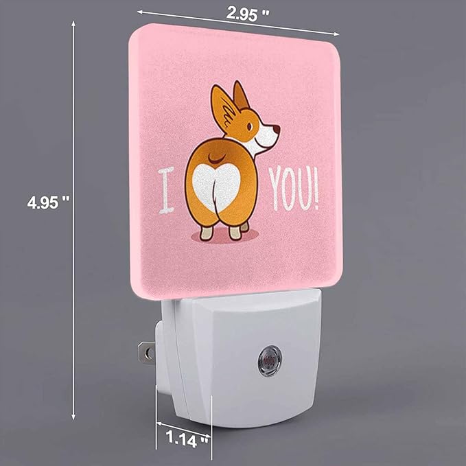 LED Night Light,Cute Smile Welsh Corgi Dog Cartoon LED Night Light Plug into Wall with Dusk to Dawn Light Sensor White Energy Efficient Nightlight for Bedroom Bathroom Hallway Living Room Kitchen