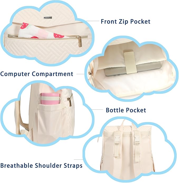 LANDICI Diaper Bag Backpack, Multifunction Waterproof Baby Diaper Bags with Changing Pad, Stroller Straps, Travel Essentials Stylish Back Pack for Mom Dad Boy Girls Toddler, Apricot