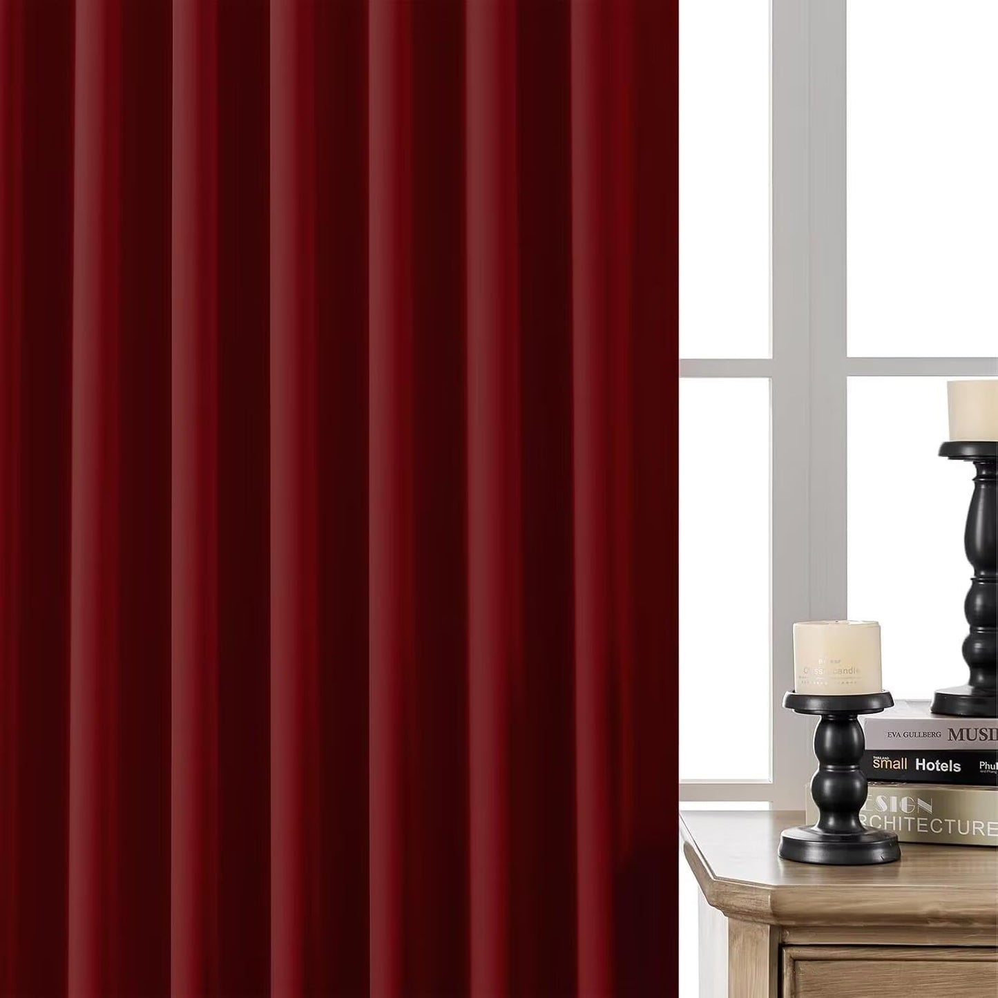 Joydeco Blackout Curtains 108 Inches Long, Thermal Insulated Black Out Curtains 2 Panels Set, Room Darkening Drapes for Living Room Window Rod Pocket Back Tab (W52 x L108 Inch, Burgundy Red)